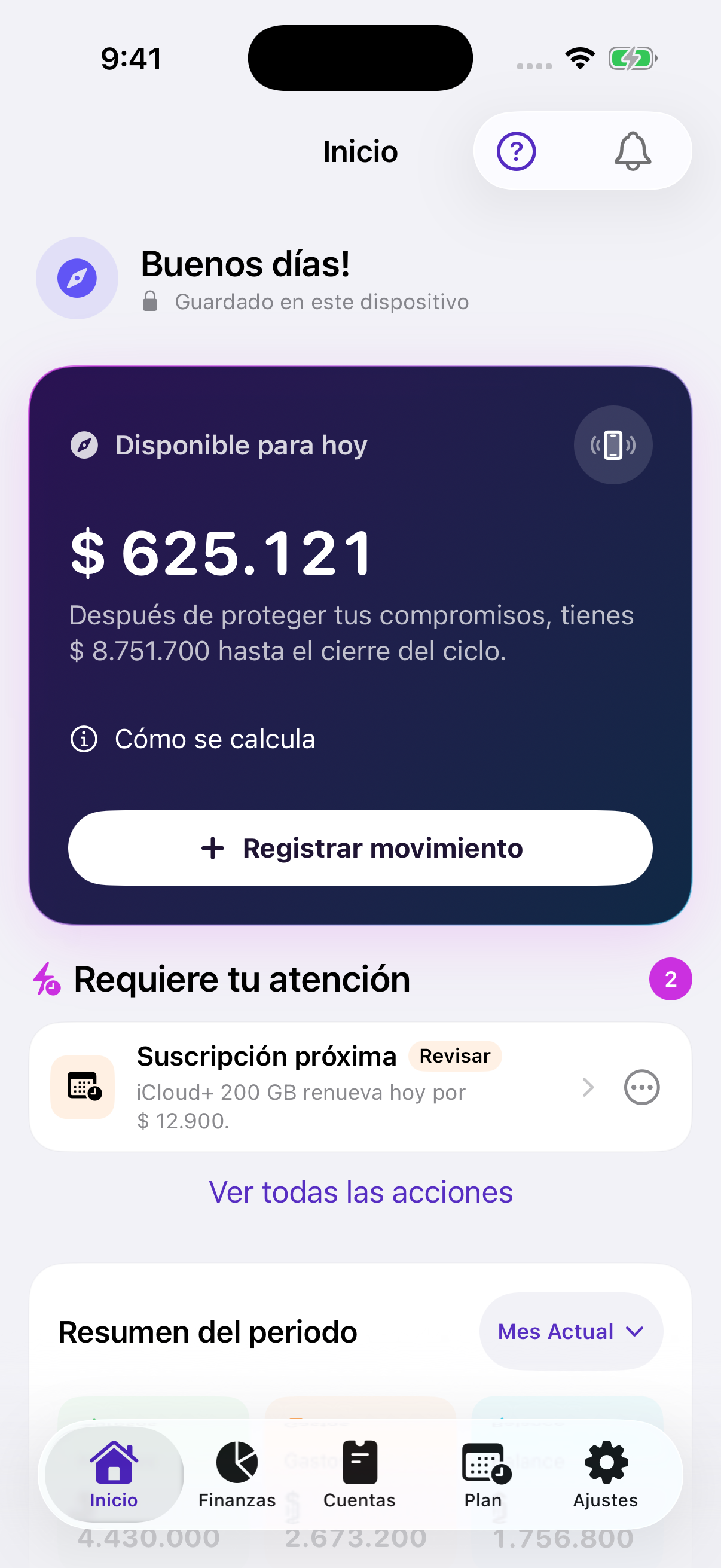 Balance financiero en VinHub