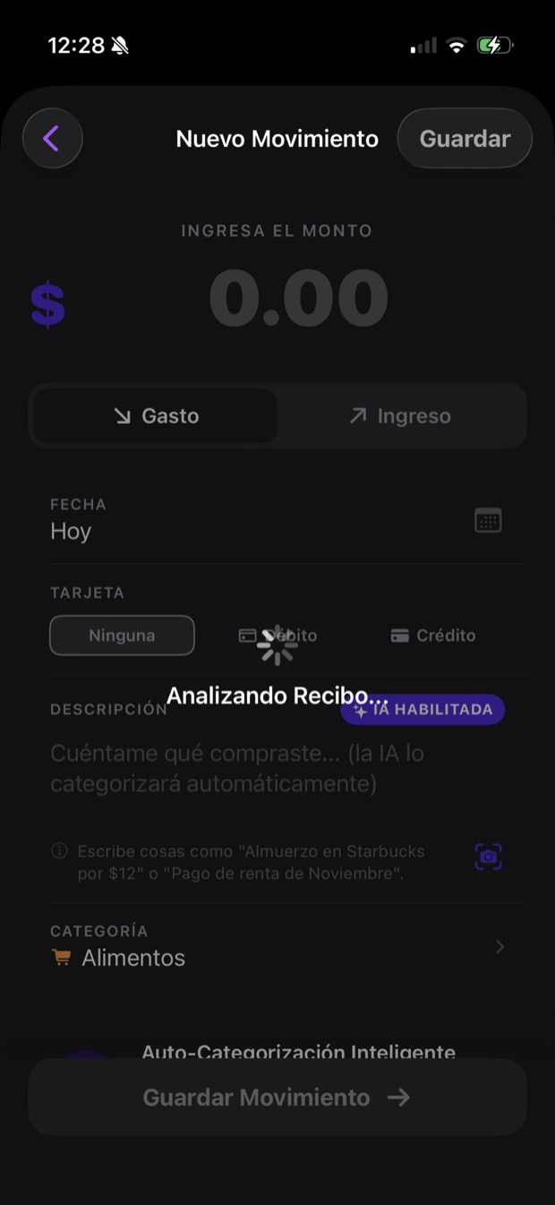 Pantalla analizando recibo para categorizar un gasto